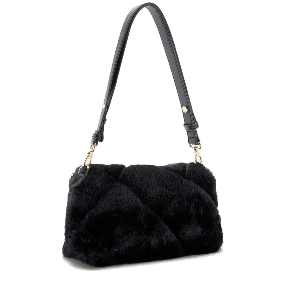 Borsa a Spalla Media LIU JO linea LaPuffy in Pelliccia Sintetica Trapuntata Nera