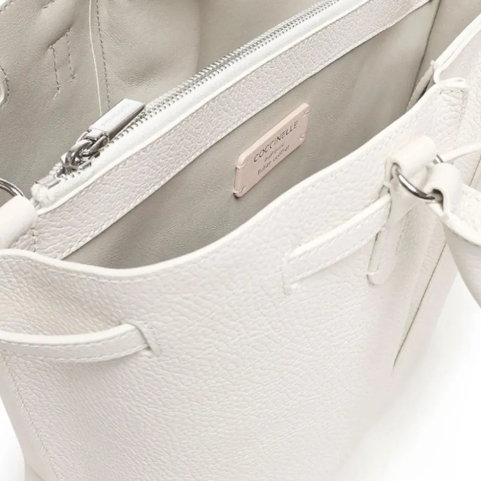 Borsa Donna a Mano a Secchiello COCCINELLE in Pelle Colore Blanco linea Flores Misura Piccola