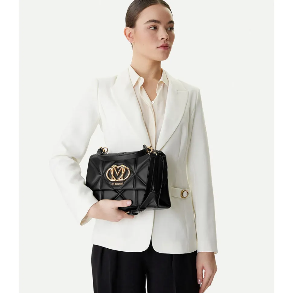 Borsa Donna a Mano con Tracolla LOVE MOSCHINO linea Embossed Trapuntata Nera
