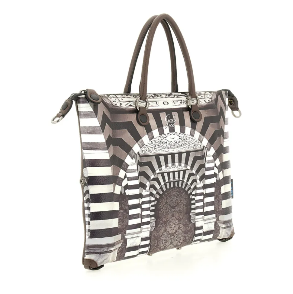 Borsa Donna a Mano con Tracolla GABS G3 PLUS Large in Pelle stampa Portone B/N