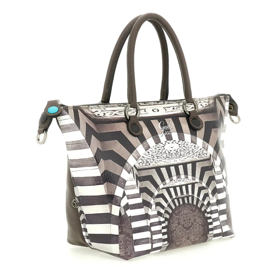 Borsa Donna a Mano con Tracolla GABS G3 PLUS Medium in Pelle stampa Portone B/N