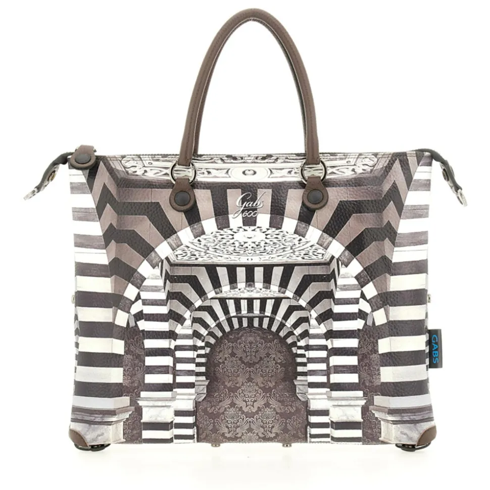 Borsa Donna a Mano con Tracolla GABS G3 PLUS Medium in Pelle stampa Portone B/N