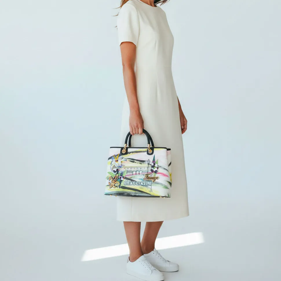 Borsa Donna a Mano Large BRACCIALINI linea Cartoline stampa Firenze