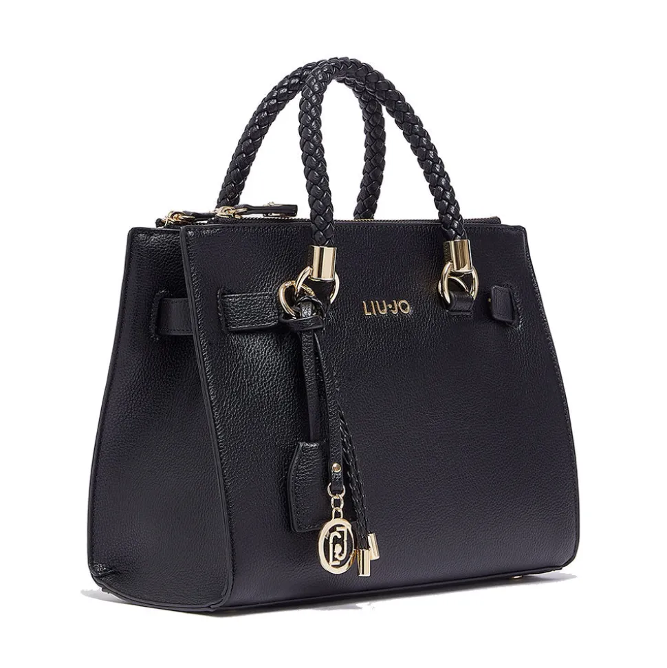 Borsa Donna a Mano LIU JO Better effetto Bottalato Nero con Charm