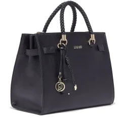 Borsa Donna a Mano Media LIU JO Better effetto Bottalato Nero con Charm