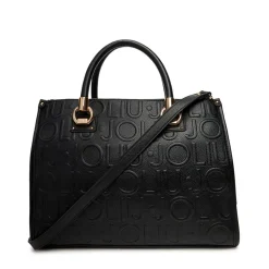 Borsa Donna a Mano Media LIU JO effetto Bottalato con Logo in Rilievo All Over Nero