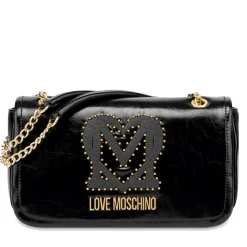 Borsa Donna a Spalla e Tracolla LOVE MOSCHINO Nera con Logo Ricamato e Borchie