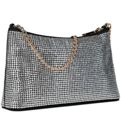 Borsa Donna a Spalla LOVE MOSCHINO Argento con Strass