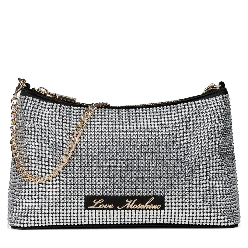 Borsa Donna a Spalla LOVE MOSCHINO Argento con Strass