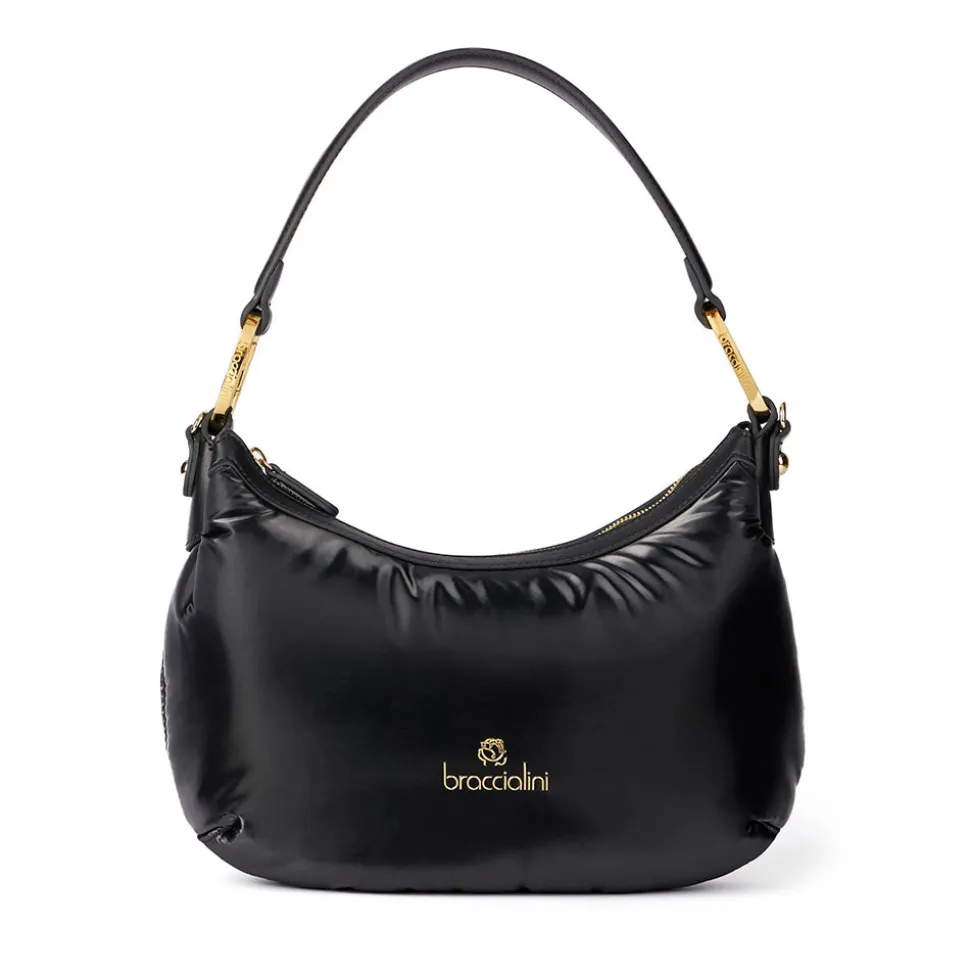 Borsa Donna a Spalla Media BRACCIALINI linea Beth Puffy in Nylon Nero