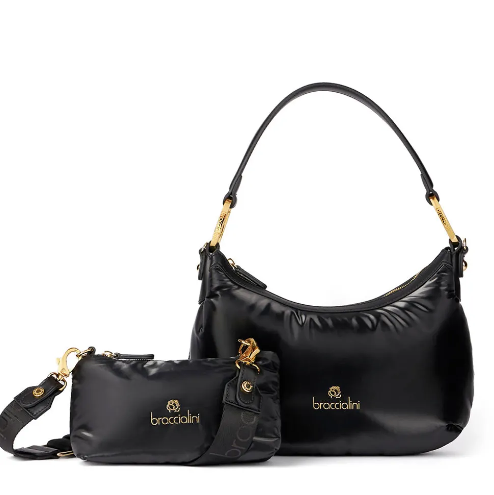 Borsa Donna a Spalla Media BRACCIALINI linea Beth Puffy in Nylon Nero