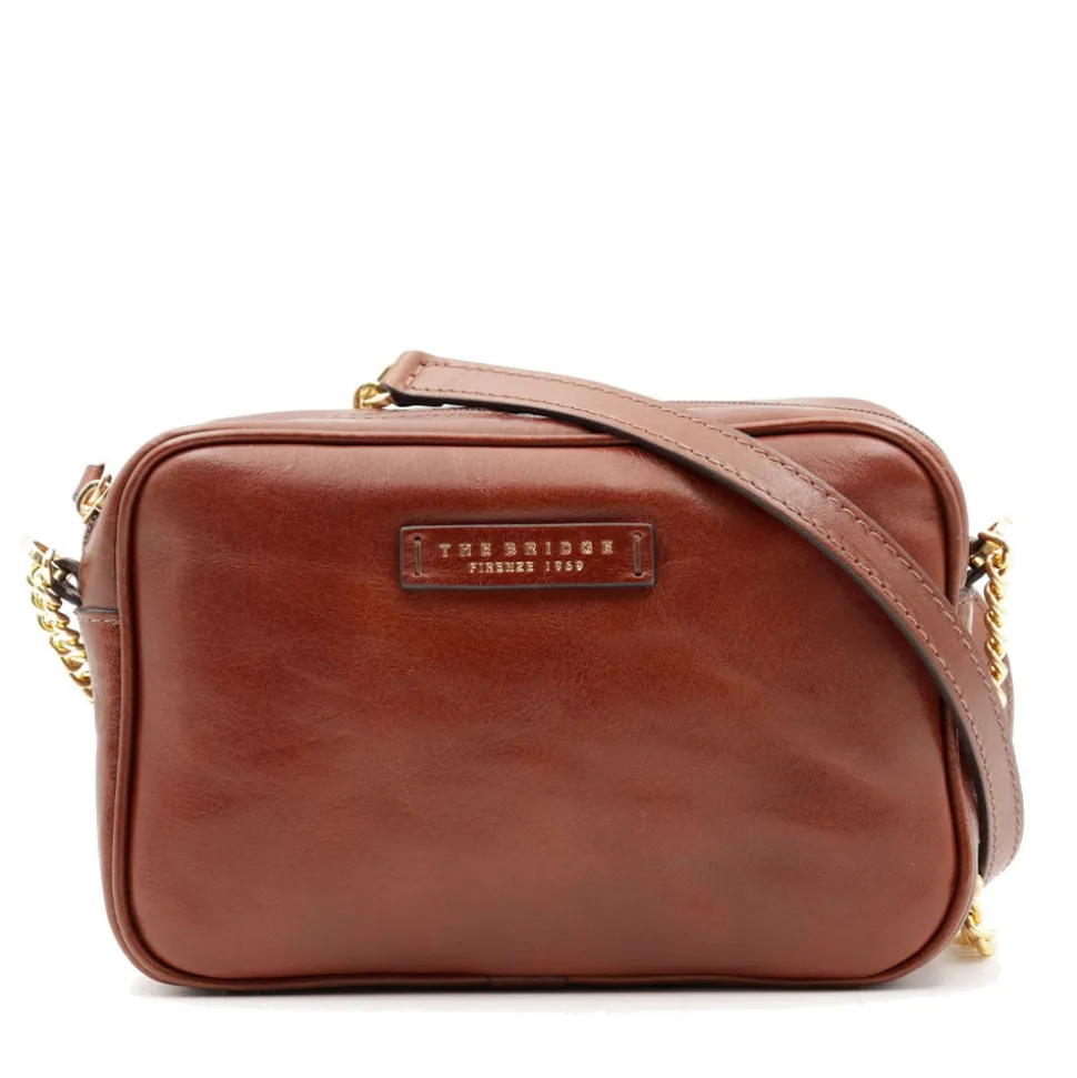 Borsa Donna a Tracolla con Catena THE BRIDGE linea Elettra in Pelle Marrone