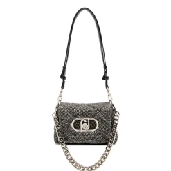 Borsa Donna a Tracolla Piccola LIU JO linea LaPuffy in Tessuto Chevron Nero con Paillettes