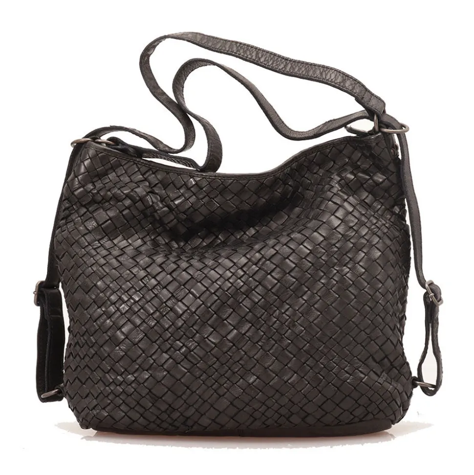 Borsa Donna con Portabilità a Zaino GIANNI CONTI in Pelle Intrecciata Nera