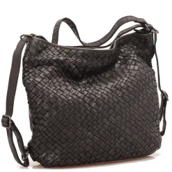 Borsa Donna con Portabilità a Zaino GIANNI CONTI in Pelle Intrecciata Nera