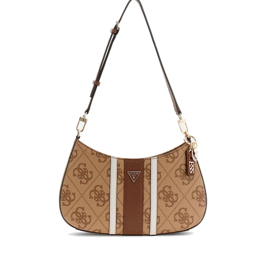 Borsa Donna Hobo a Spalla GUESS Linea Noelle colore Latte Logo - Brown Misura Piccola