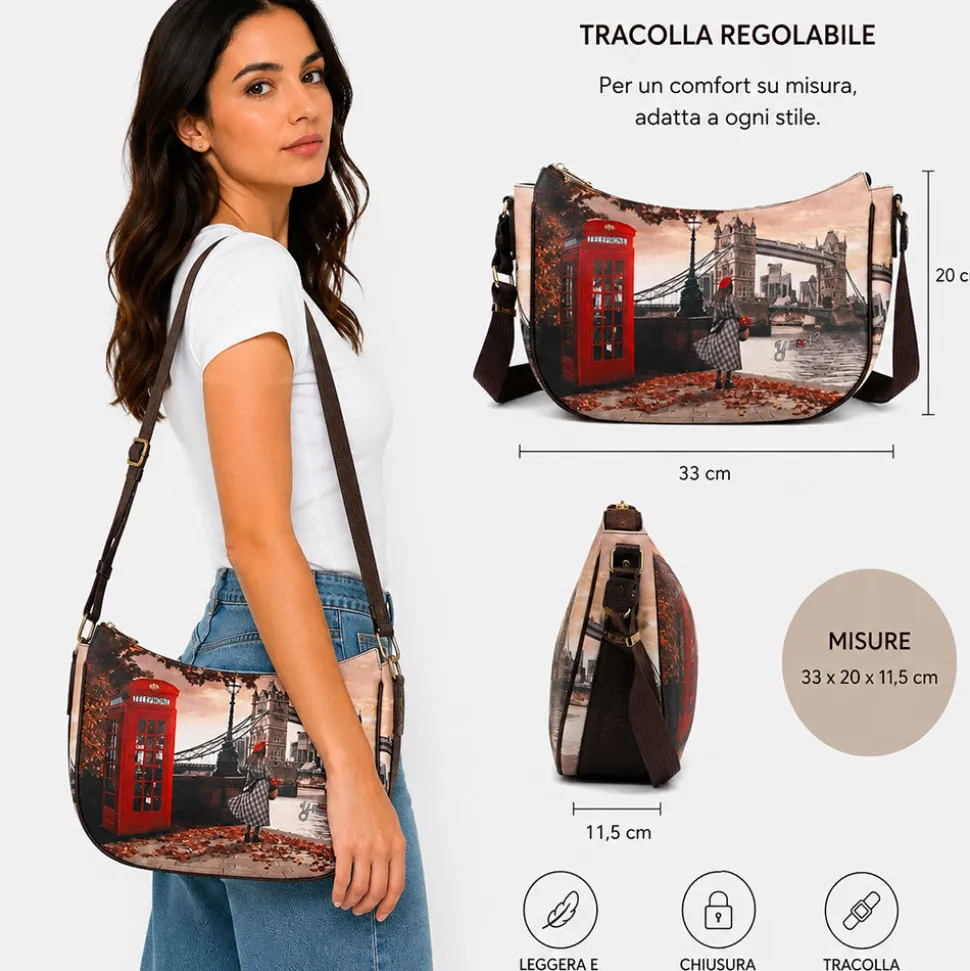 Borsa Donna Hobo Bag a Tracolla Y NOT YES-628 Stampa Polignano Coast