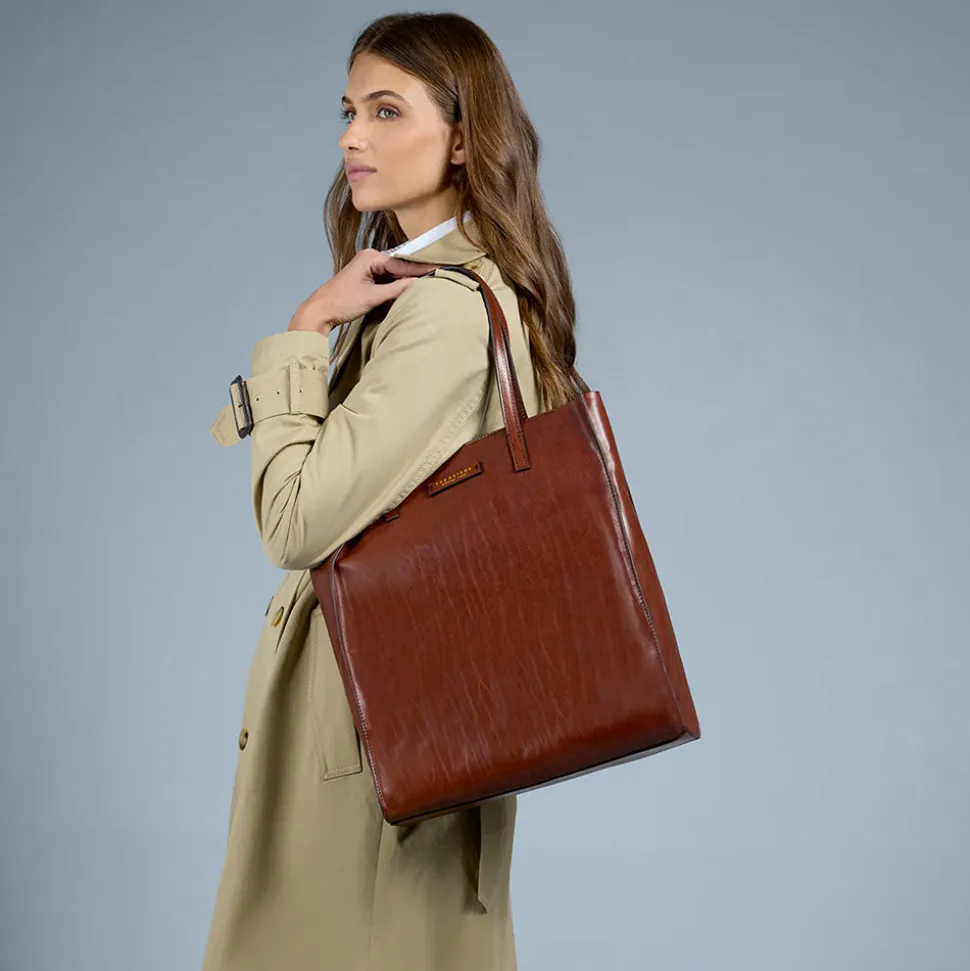 Borsa Donna Shopper Verticale THE BRIDGE linea Mirra in Pelle Rosso Mattone