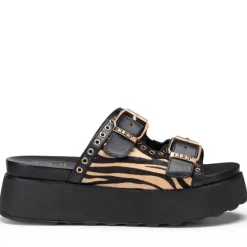 Ciabatte CULT Janis 4306 in Pelle Nera con Inserti Animalier