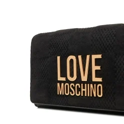 Clutch Donna con Tracolla LOVE MOSCHINO linea Gold Metal Logo in Tessuto Soft Nero