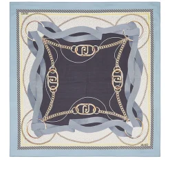 Foulard Donna 120 x 120 cm LIU JO in Tessuto Riciclato Azzurro Stampa Nastri