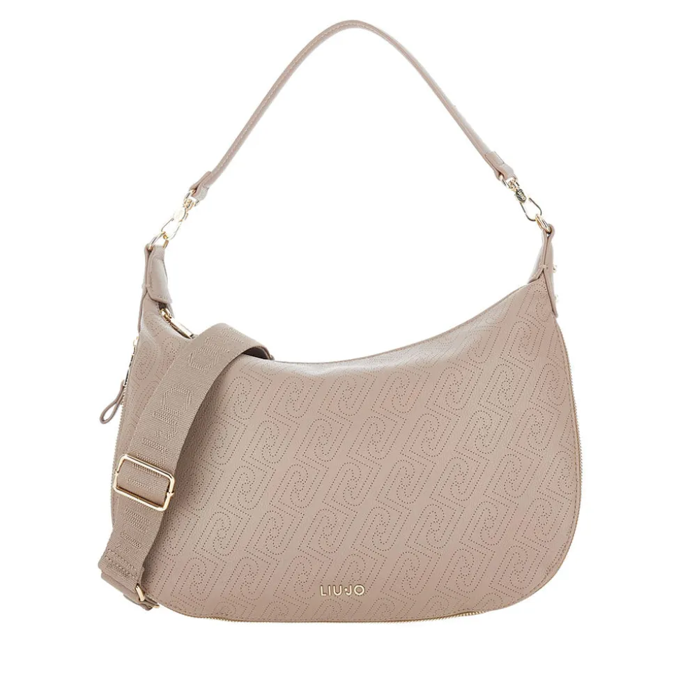 Hobo Bag Large con Tracolla LIU JO color Mocha con Logo Laserato Monogram