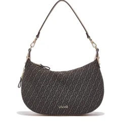 Hobo Bag Media con Tracolla LIU JO in Tessuto Jacquard Testa di Moro con Logo All Over
