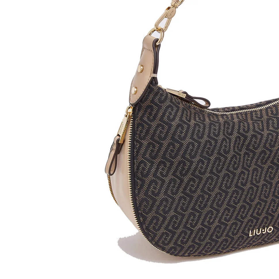 Hobo Bag Media con Tracolla LIU JO in Tessuto Jacquard Testa di Moro con Logo All Over
