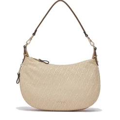 Hobo Bag Media con Tracolla LIU JO in Tessuto Jacquard Beige con Logo All Over
