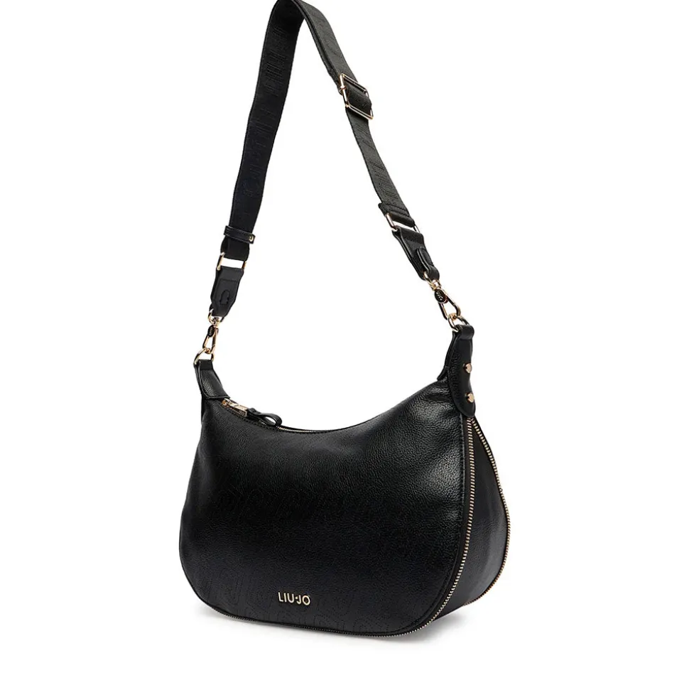 Hobo Bag Media con Tracolla LIU JO Nera con Logo Laserato Monogram