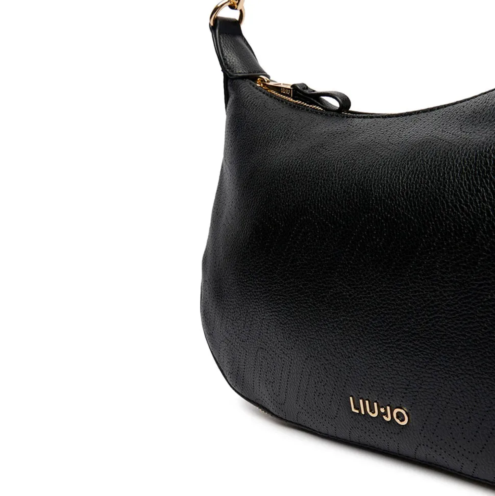 Hobo Bag Media con Tracolla LIU JO Nera con Logo Laserato Monogram