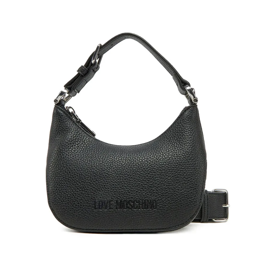 Hobo Bag Mini LOVE MOSCHINO linea Giant Logo colore Nero e Nikel