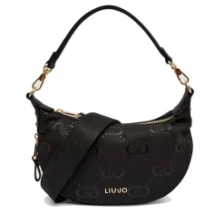 Hobo Bag Small con Tracolla LIU JO in Nylon Nero con Stampa Logo All Over