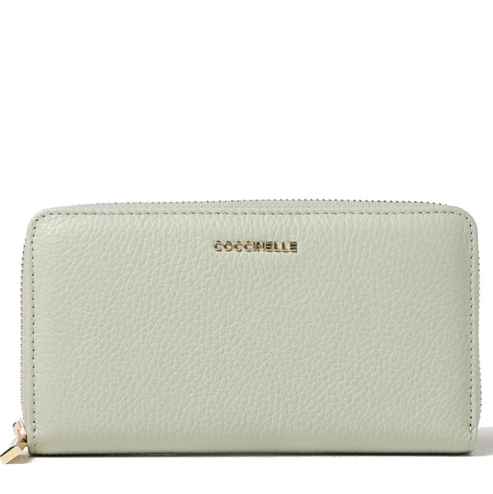 Portafoglio Donna COCCINELLE Zip Around in Pelle Celadon Green Linea Metallic Soft