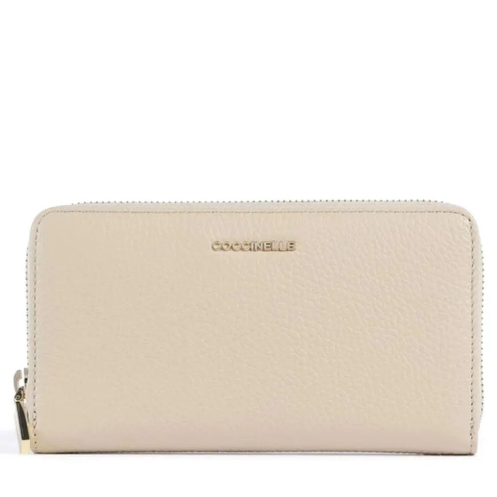 Portafoglio Donna COCCINELLE Zip Around in Pelle Sandshell Linea Metallic Soft