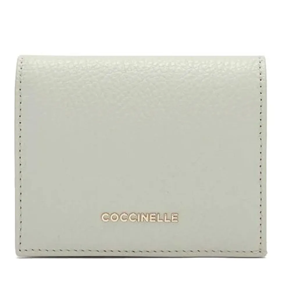 Portafoglio Donna Mini COCCINELLE in Pelle Linea Metallic Soft colore Celadon Green Chiuso con Bottone