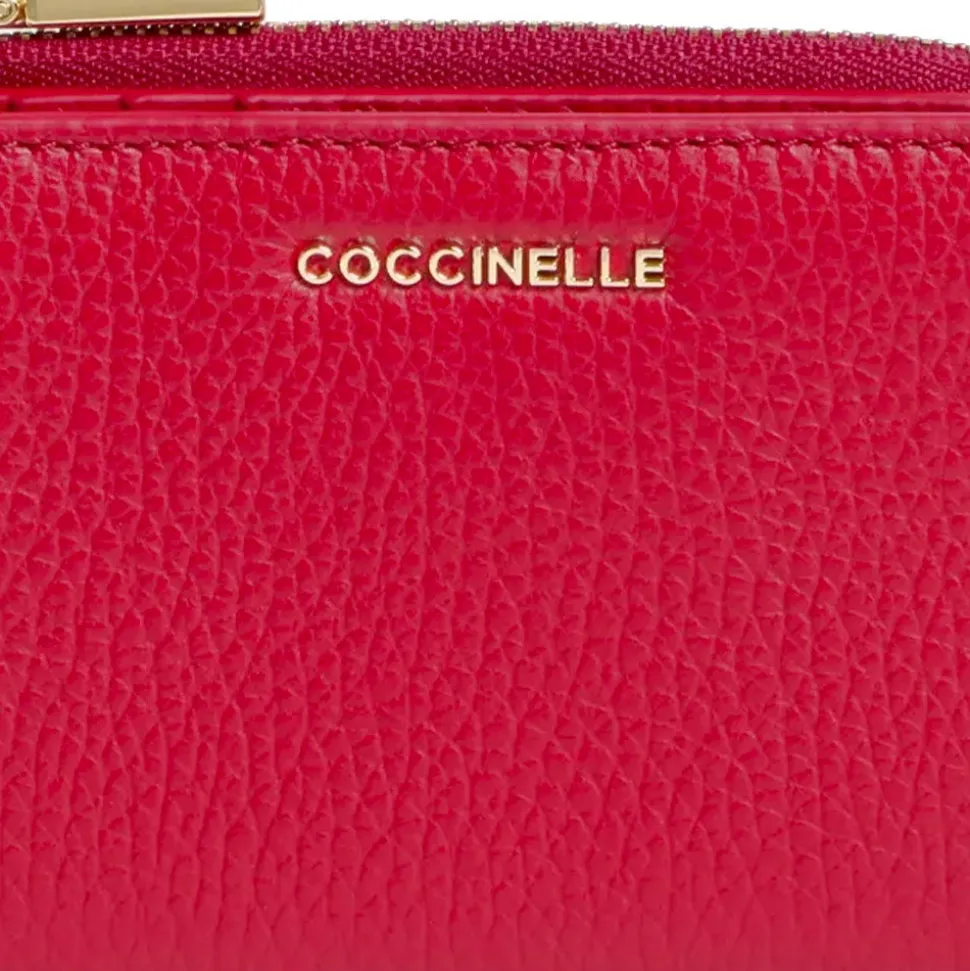 Portafoglio Donna Piatto COCCINELLE in Pelle Scarlet Linea Metallic Soft