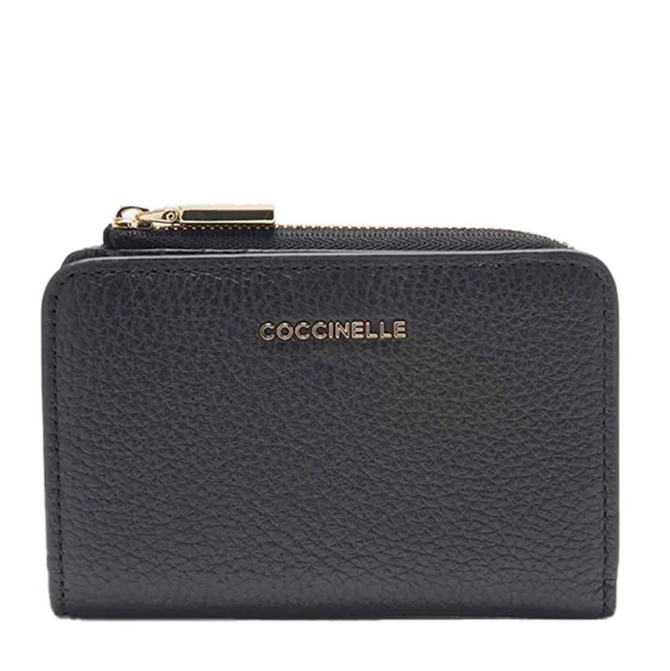 Portafoglio Donna Piatto COCCINELLE in Pelle Nera Linea Metallic Soft