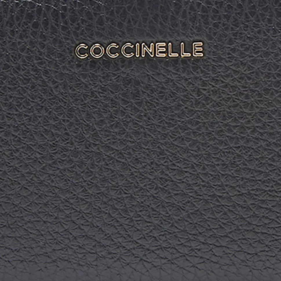 Portafoglio Donna Piatto COCCINELLE in Pelle Nera Linea Metallic Soft