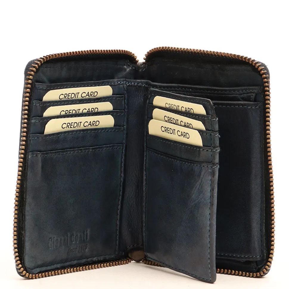 Portafoglio Donna Piccolo Zip Around in Pelle Color Jeans Intrecciata Gianni Conti