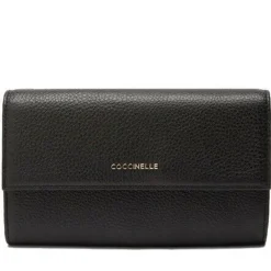 Portafoglio Grande COCCINELLE in Pelle Martellata Linea Metallic Soft colore Nero