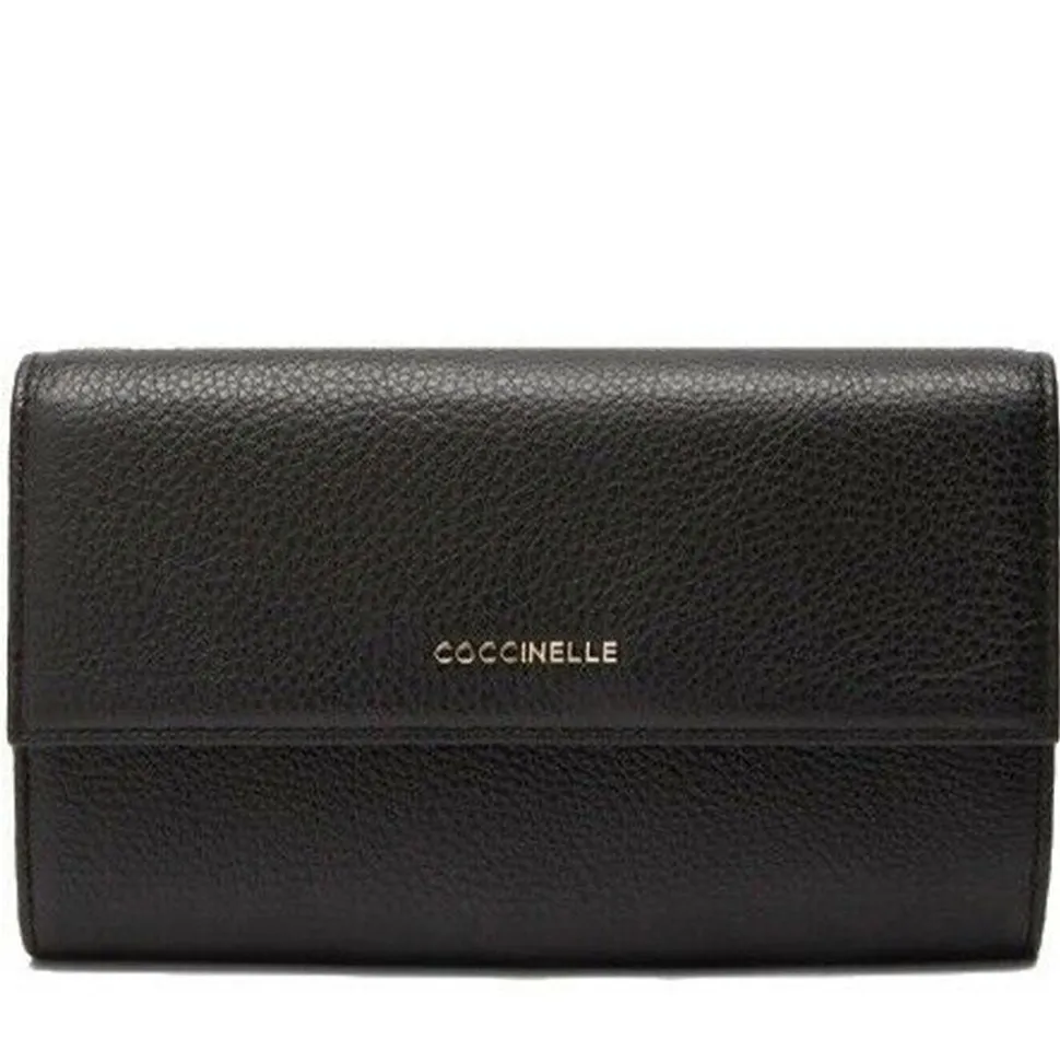Portafoglio Grande COCCINELLE in Pelle Martellata Linea Metallic Soft colore Nero