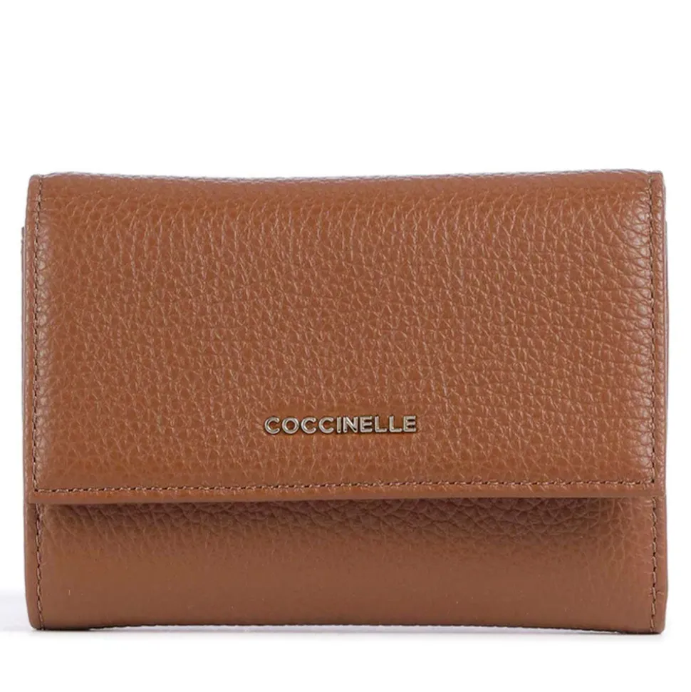 Portafoglio Piccolo COCCINELLE in Pelle Martellata Linea Metallic Soft colore Cognac