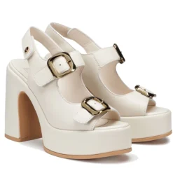 Sandali con Tacco CULT Bjork 4506 in Pelle Off White con Fibbie Frontali