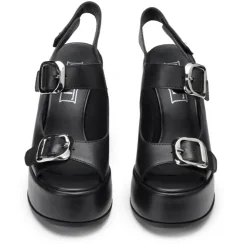 Sandali con Tacco CULT Bjork 4506 in Pelle Nera con Fibbie Frontali