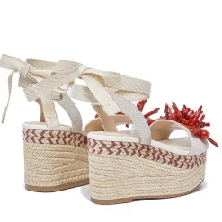 Sandali Donna con Zeppa LIU JO Bali 02 in Cavas Beige e Rosso Corallo