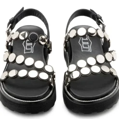 Sandali Donna CULT Ziggy 4770 in Pelle Nera con Borchie Piatte Frontali