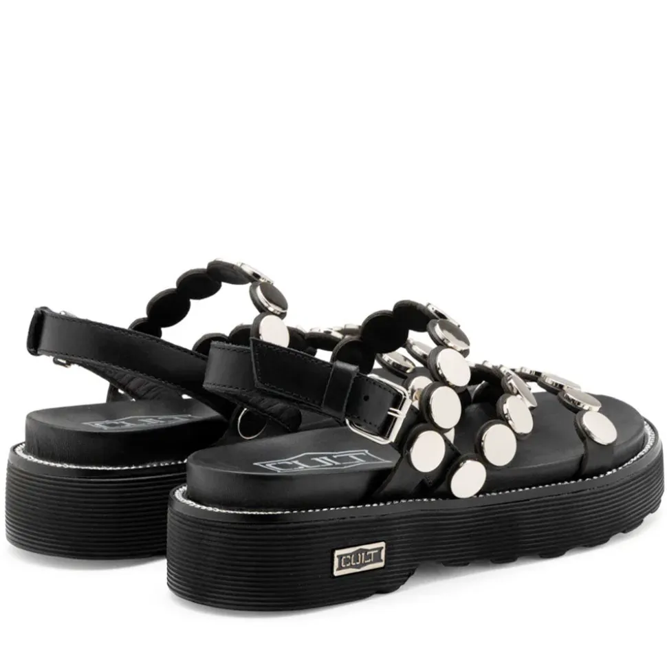 Sandali Donna CULT Ziggy 4770 in Pelle Nera con Borchie Piatte Frontali