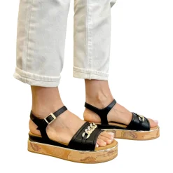 Sandali Platform 1A Classe Alviero Martini in Eco Nappa Nera con Suola Geo Classic 2479