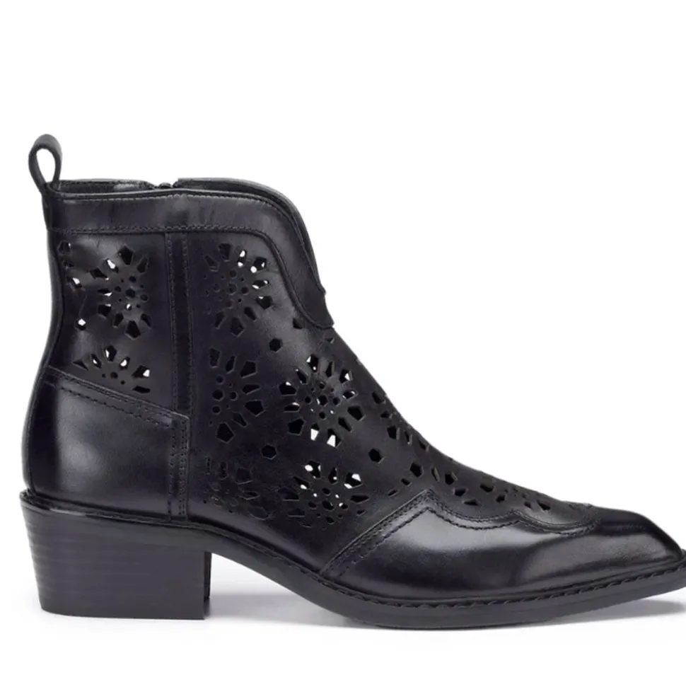 Scarpe Donna CULT Dolores Stivali Texani Bassi in Pelle Traforata Nera